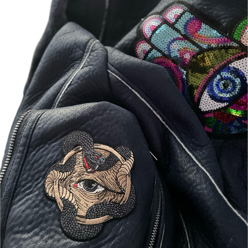 Robert Phillipe | S | Faux Fur Navy Sequin Moto Biker Asymmetrical Zip Jacket